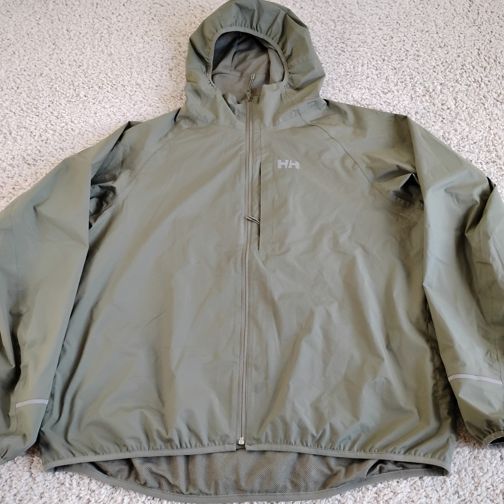 Helly Hansen Jacket Mens 2XL Green Fast Light 3D Rain Hunting Hiking Fishing